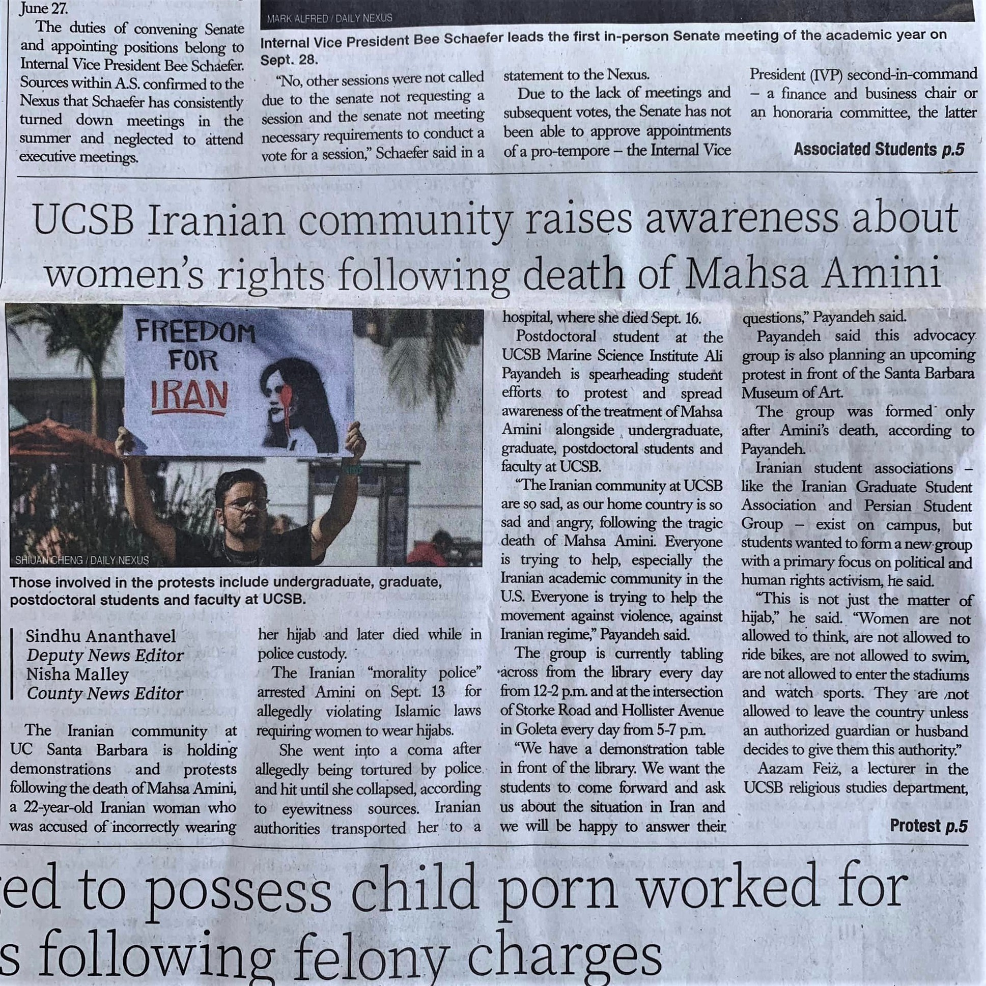 Iran news at UCSB: Page-1 story of 'Daily Nexus'