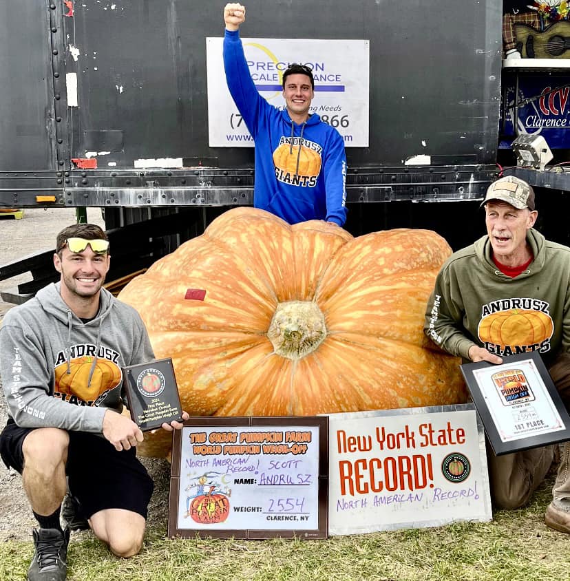 The world's largest pumpkin, weighing a hefty 2554 lbs (~1150 kg)