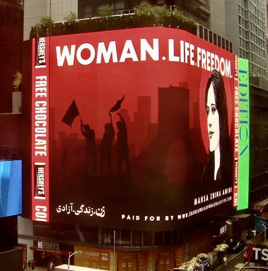 The bravery of Iranian women is celebrated everywhere: This billboard is in NYC's Times Square
