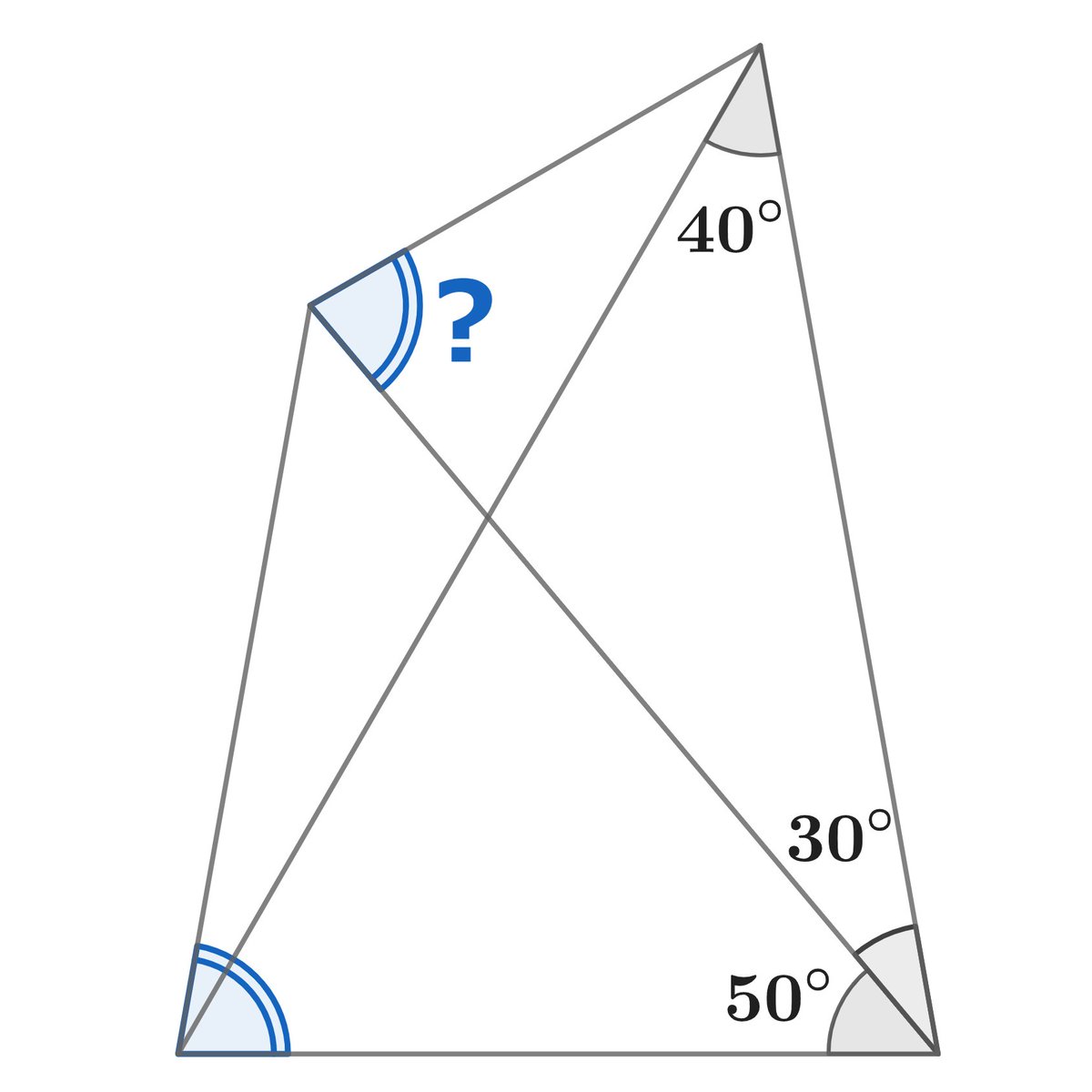 Math puzzle: Find the measure of the two equal angles marked in this diagram