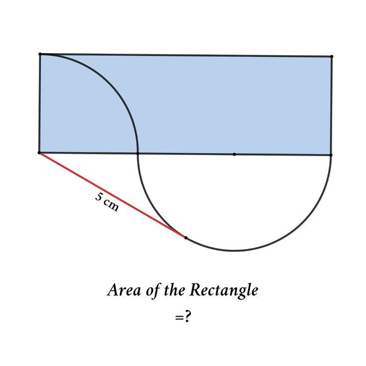 Math puzzle: In this diagram with a rectangle, a quarter-circle, and a half-circle, what is the area of the rectangle?