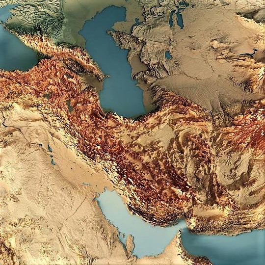 Relief map of the Iranian Plateau and the surrounding countries