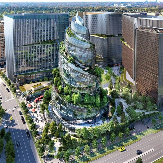 Amazon's HQ2 in Virginia will feature a walkable ramp, resembling a mountain hike, wrapping around the building