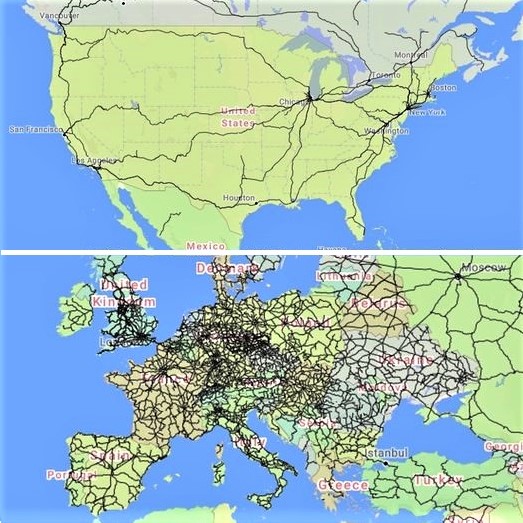 Passenger trains: The United States vs. Europe (maps)
