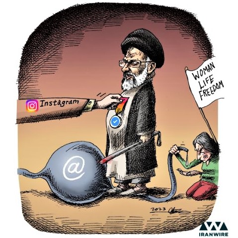 Cartoon: Instagram rewards Raisi's murderous record and his blocking of social media for the Iranian people with a blue tick mark!