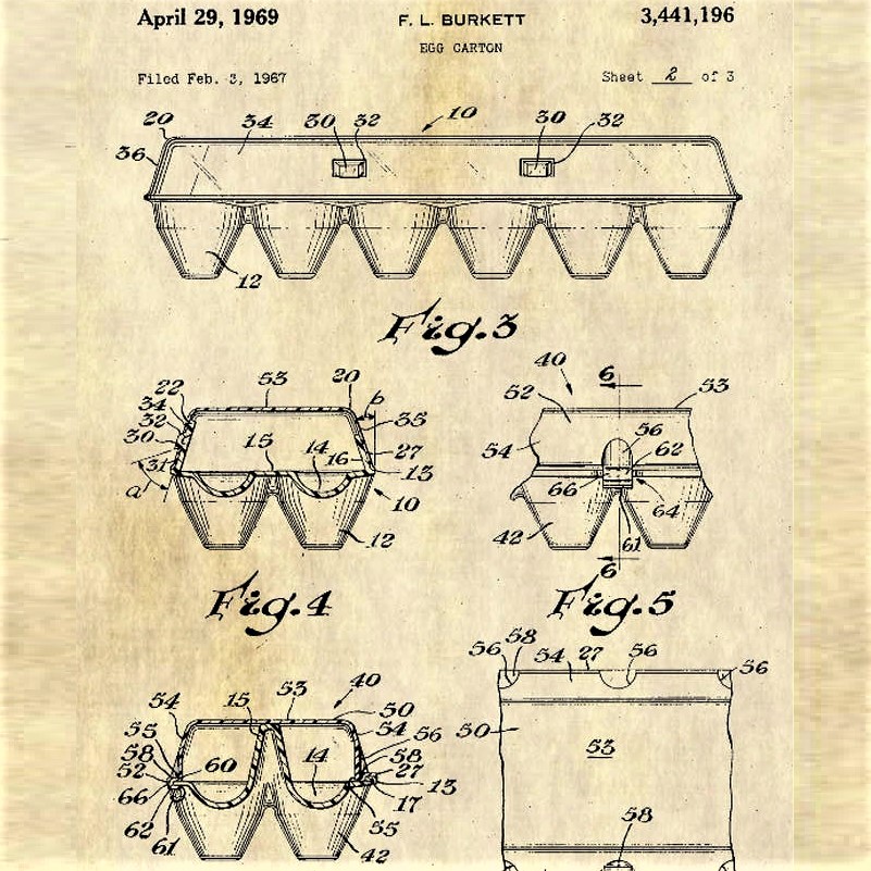 Egg-carton patent diagrams from 1969