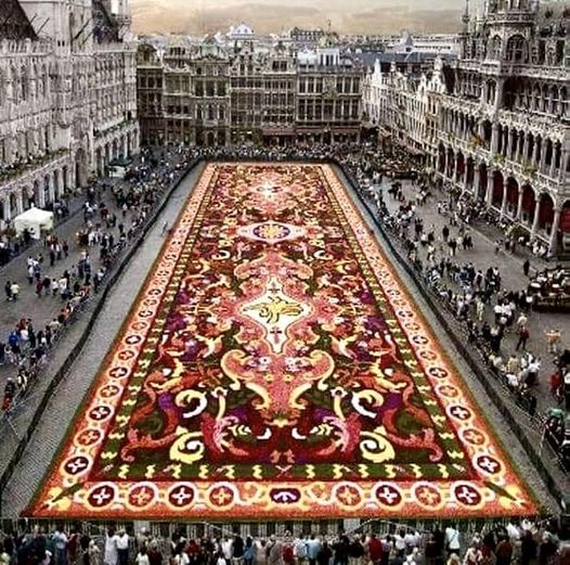 Every two years, the Grand Palace Square in Brussels is covered with a Flower Carpet (flowers, arranged into a carpet design)