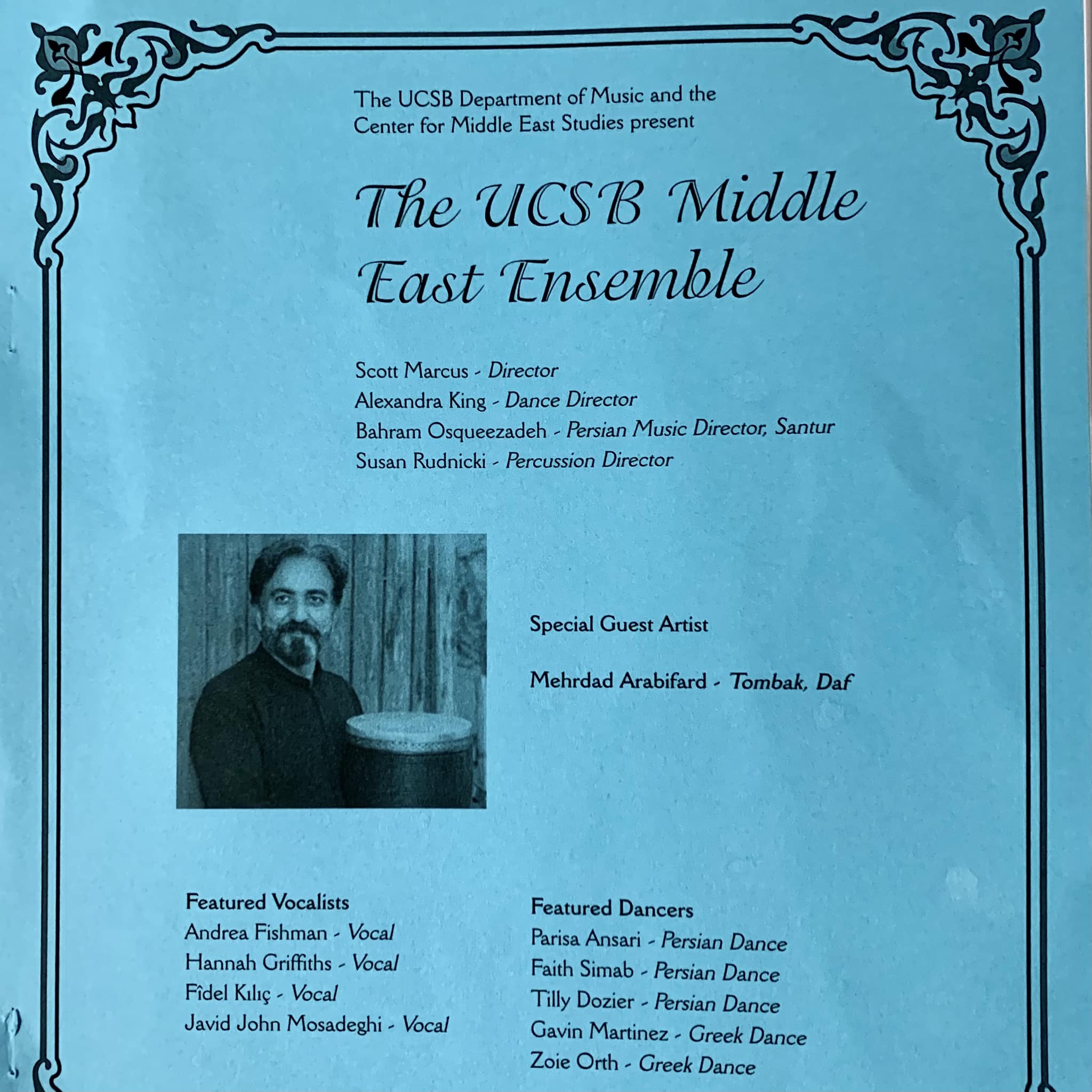 Spring concert of UCSB's Middle East Ensemble at Lotte Lehman Concert Hall: Cover of the program booklet