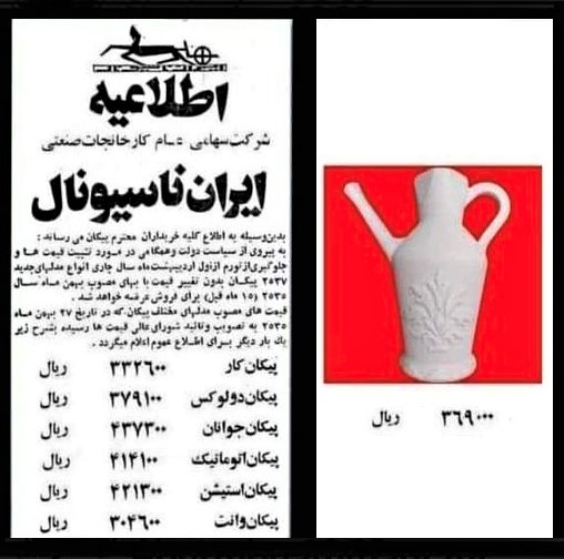 Inflation in Iran: What used to buy you a new car 43 years ago is now barely enough for buying a plastic ewer for your bathroom