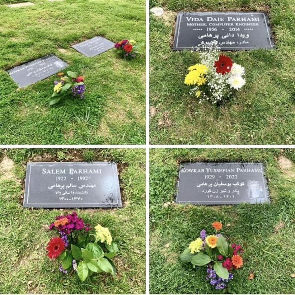 At Santa Barbara Cemetery, early this afternoon: Gravestones and flowers
