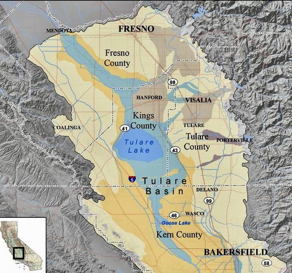 A California dry lake is coming back to life: Tulare Lake area map
