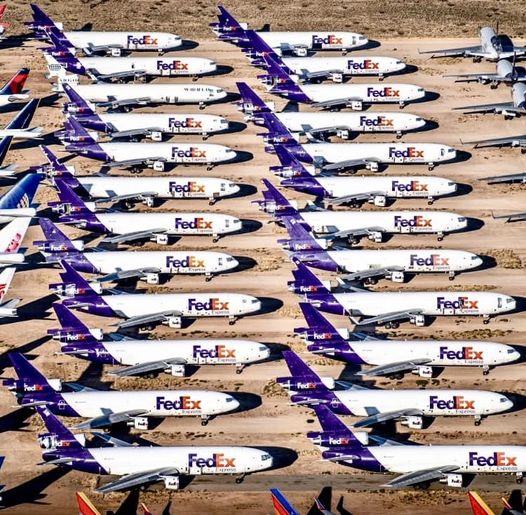 Parking area for FedEx planes in Victorville, California