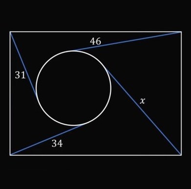 Math puzzle: In this diagram, the blue lines are tangent to the circle. Find the length x