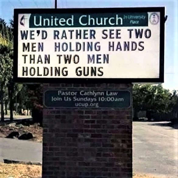 Church notice: 'We'd rather see two men holding hands than two men holding guns'
