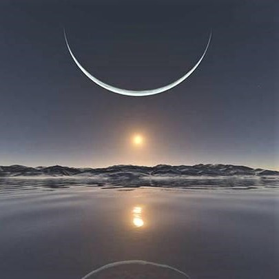 Image purportedly showing the Sun setting at the North Pole and the Moon at its closest point to Earth. See if you can explain why this can't be an actual photograph
