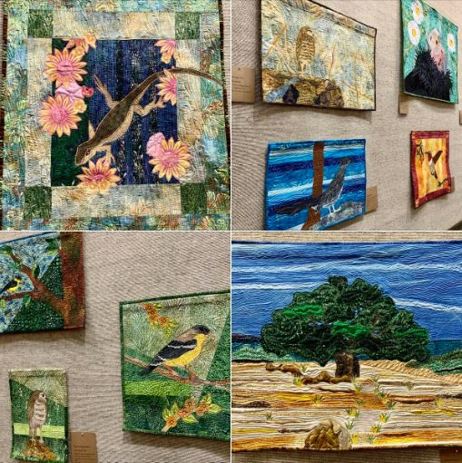 Teacher/Librarian Julia Laraway's fabric collage and art quilts made of cotton batik and silk fabrics