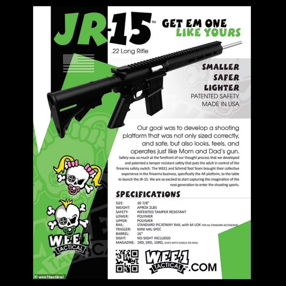 JR-15, the fully-functional assault rifle for kids (JR = junior, get it?)