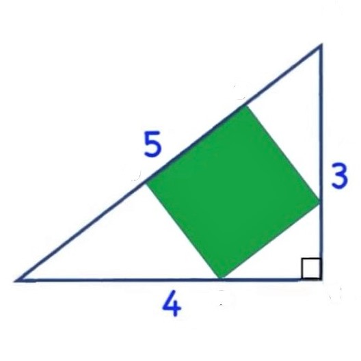 Math puzzle: Find the area of the green square inside the 3:4:5 triangle