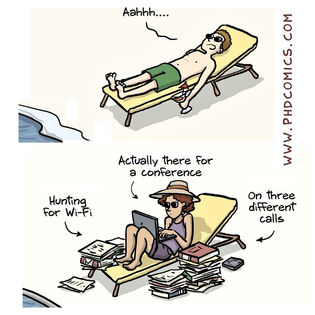 Cartoon: Vacation for ordinary people vs. academics