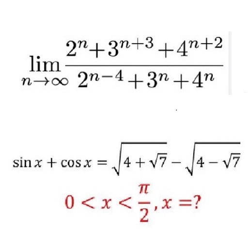 Math puzzles: Find the limit as n tends to infinity and evaluate x in (0, pi/2)