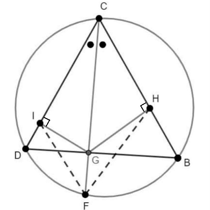 Math puzzle: Prove that the area of the triangle BCD equals the area of the quadrangle FHCI
