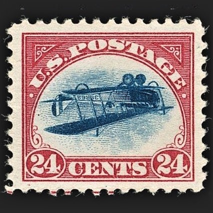 This misprinted stamp from 1918 commemorating the start of regular airmail service sold at an auction for $2 million