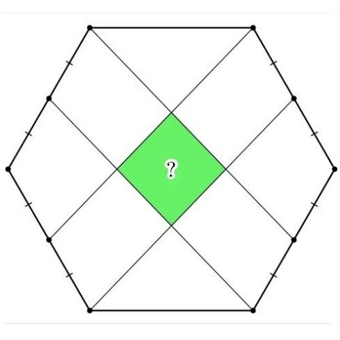 Math puzzle: What fraction of the area of the regular hexagon is shaded green?