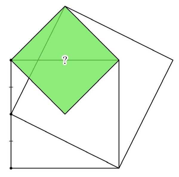 Math puzzle: An outer pentagon is formed by two squares. What fraction of that pentagon's area is shaded green?