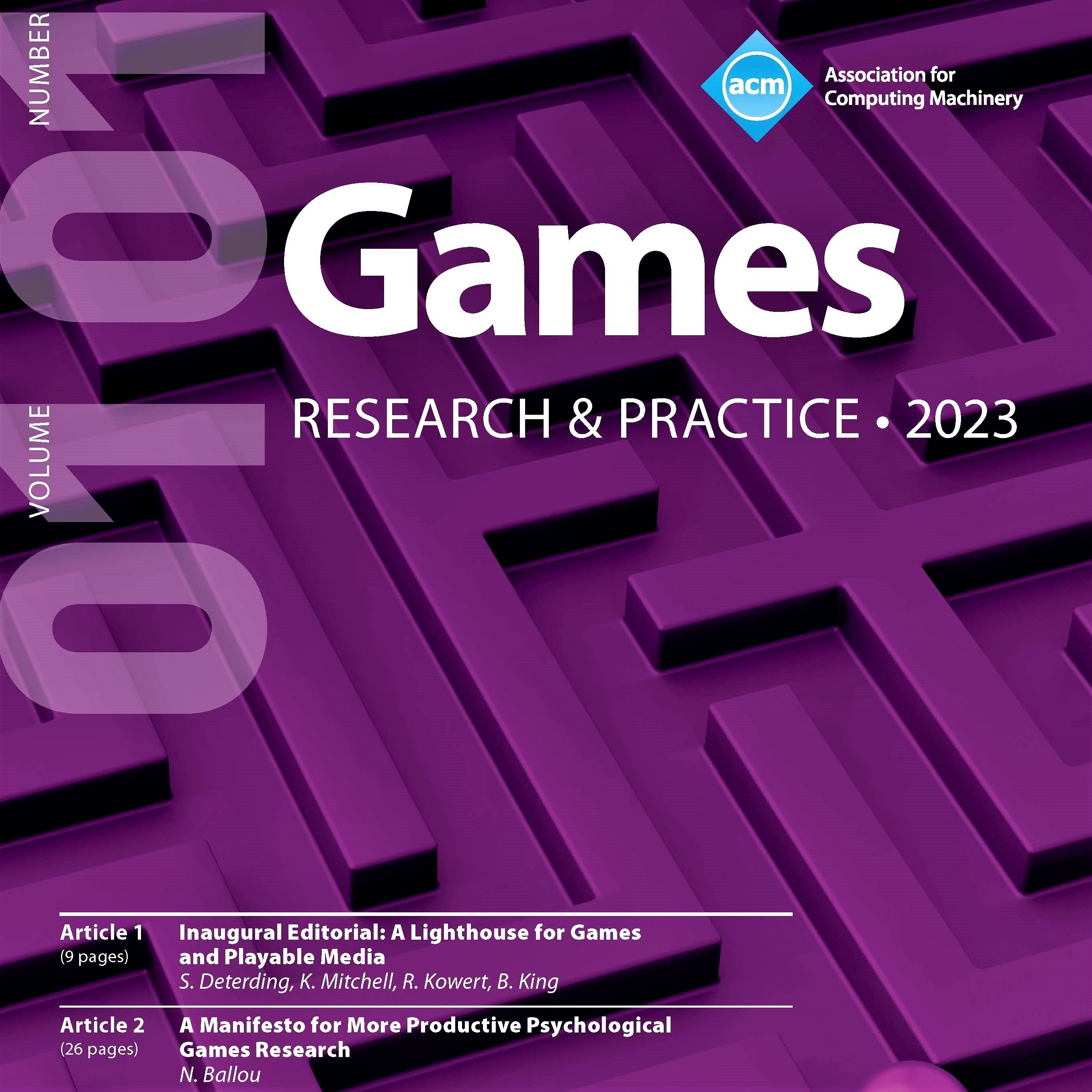 ACM has launched the peer-reviewed quarterly journal 'Games: Research & Practice'