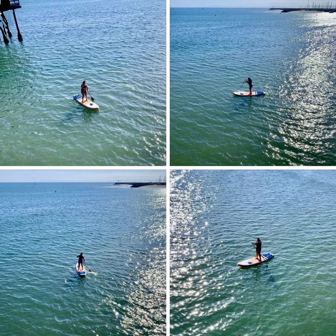 My daughter paddle-boarding near Santa Barbara's Stearns Wharf