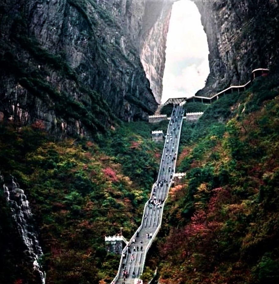 Stairway to Heaven: The celestial entrance known as 'Heaven's Gate,' located within the Tianmen Mountain in China