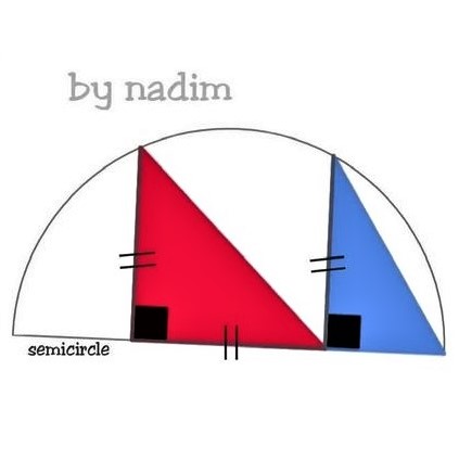 Math puzzle: What is the ratio of the area of the red triangle to the area of the blue triangle?