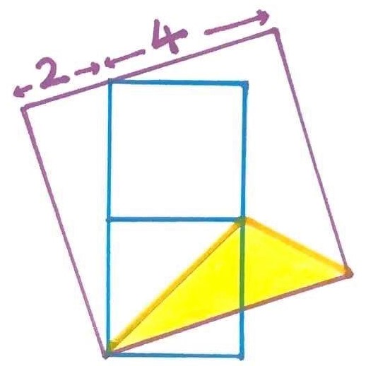 Math puzzle: In this diagram with 3 squares, what is the area of the yellow triangle?