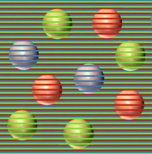 Munker optical illusion: The balls behind the horizontal lines are all the same color