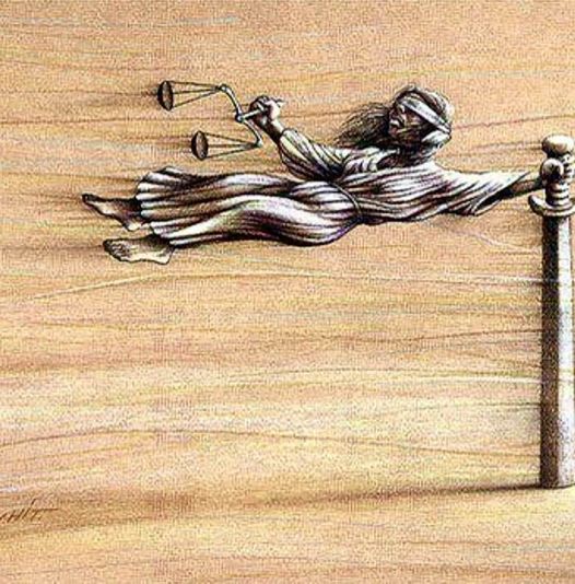 Lady Justice trying to hang on, as governments in Iran and elsewhere are bent on blowing her away