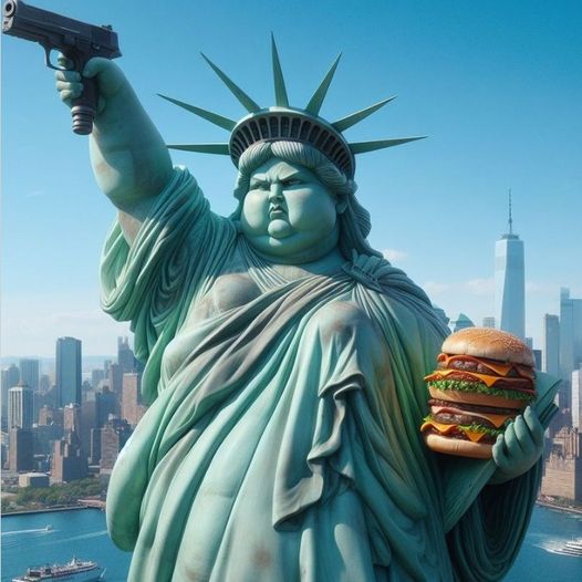 Don't tread on my gun & heart-attack burger: RNC, under Trumpian management, unveils its new Statue of Liberty