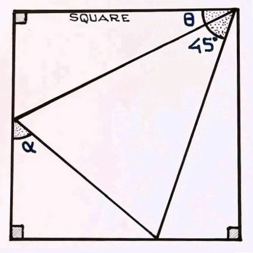 Math puzzle: In this diagram, show that the angle alpha is twice the angle theta