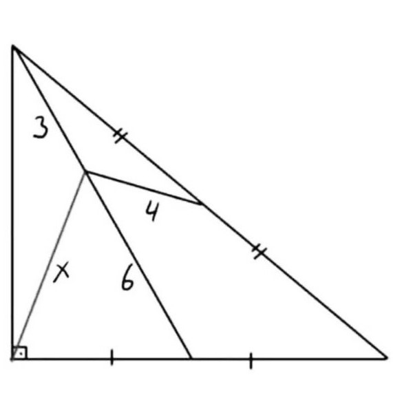 Math puzzle: In this diagram featuring a right triangle, find the length x