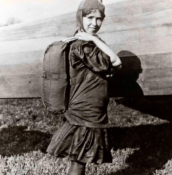 Throwback Thursday: Georgia 'Tiny' Broadwick was the first woman to parachute from an airplane: Shown in a field