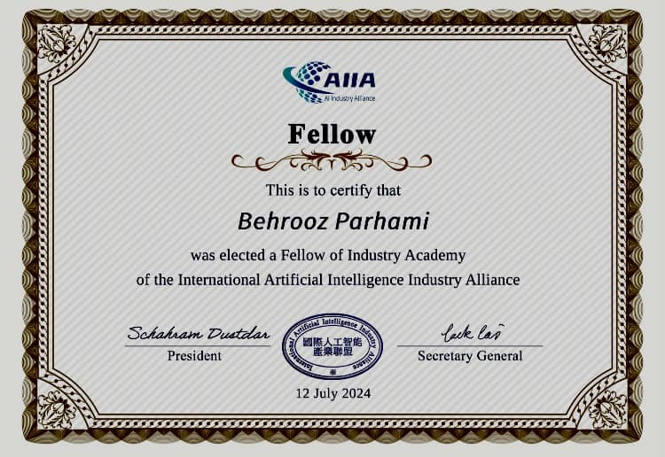 Proud to announce my election as a Fellow of Industry Academy of the International Artificial Intelligence Industry Alliance