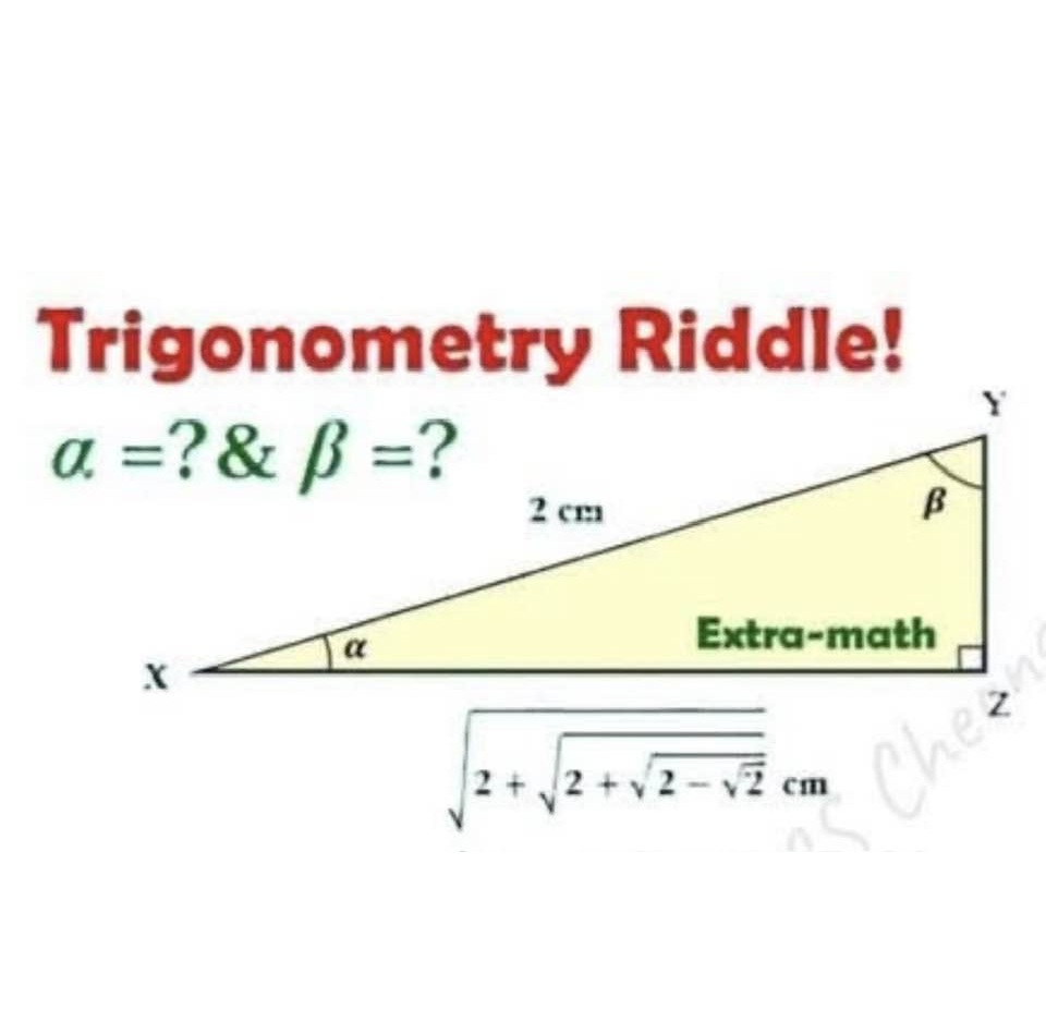 Math puzzle: Given the lengths of two sides of a right triangle as shown, find the exact measure of the angle alpha