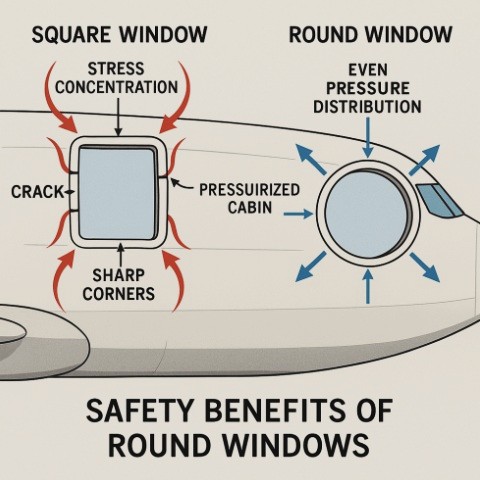 Why airplane windows are round rather than rectangular