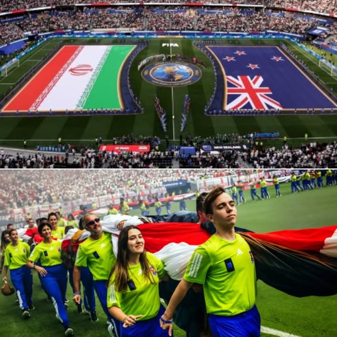 Soccer World Cup: Giant country flags on the field