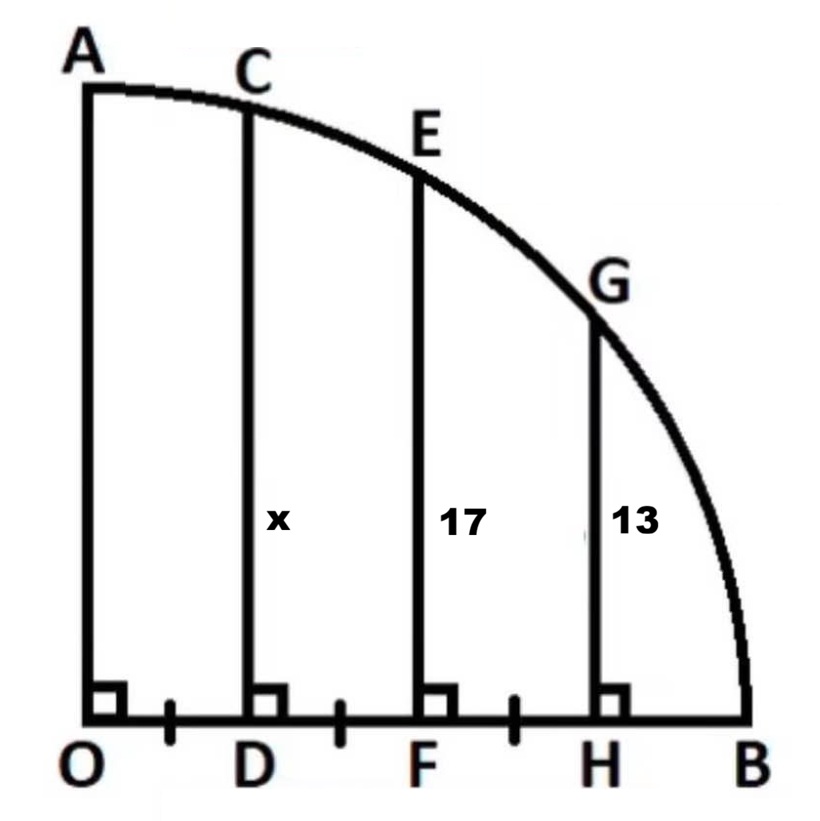 Math puzzle: In this diagram featuring a quarter-circle, fine the length x