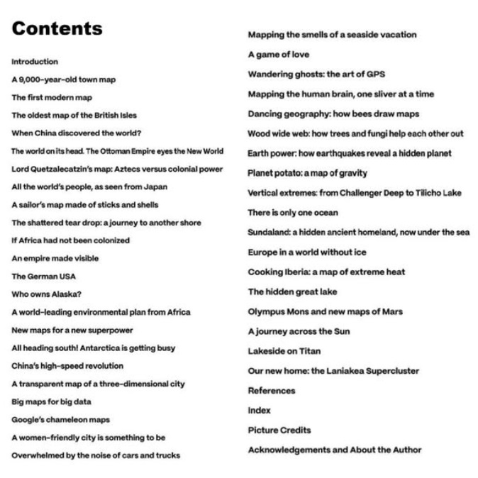 Table of contents for Alastair Bonnett's '40 Maps that Will Change How You See the World'